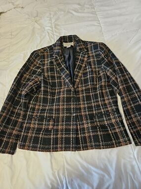 Norton McNaughton Black and Tan Plaid Tweed Blazer & Skirt Included